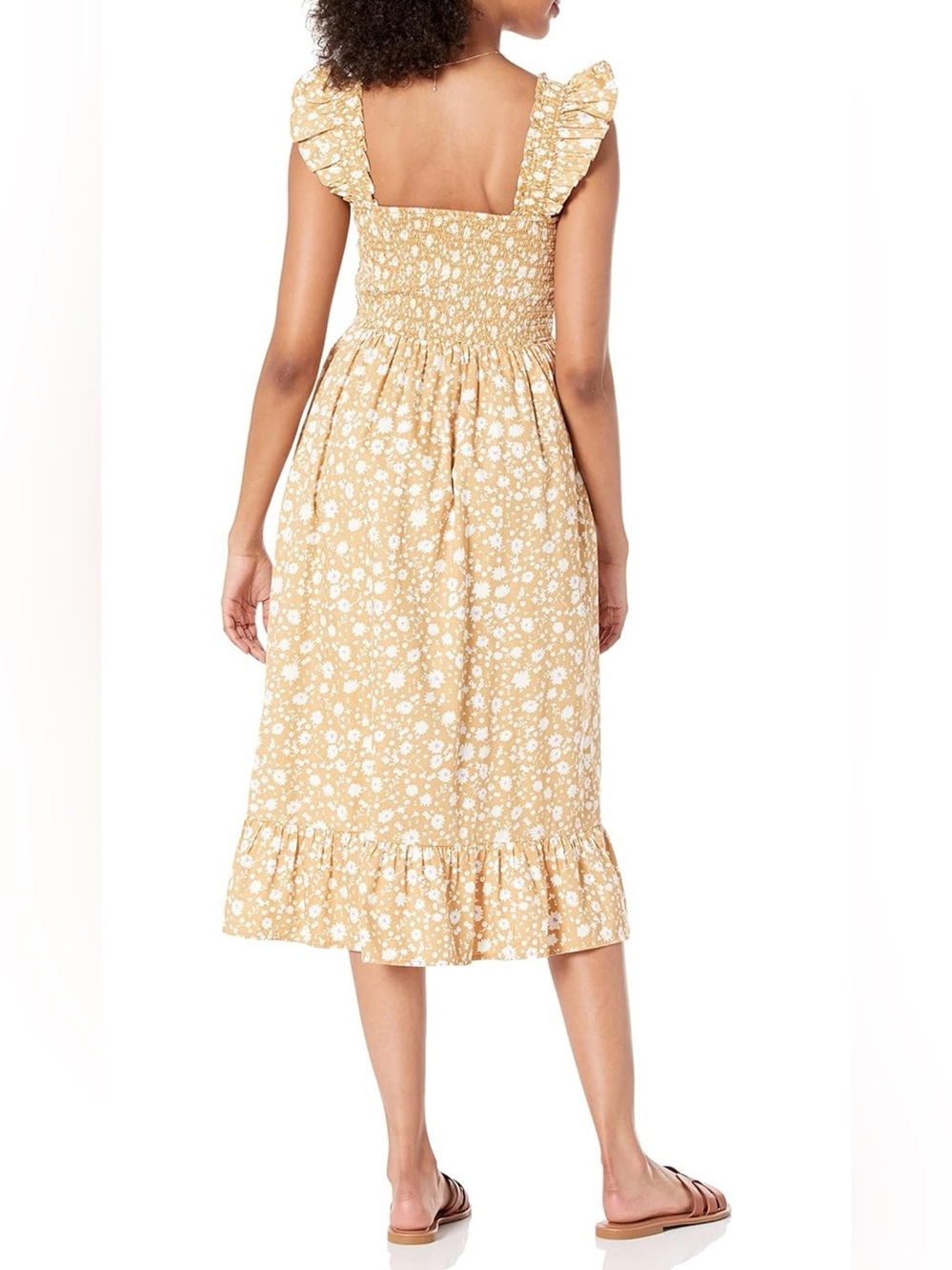 Smocked Floral Midi Dress in Mustard - Picture 6 of 7